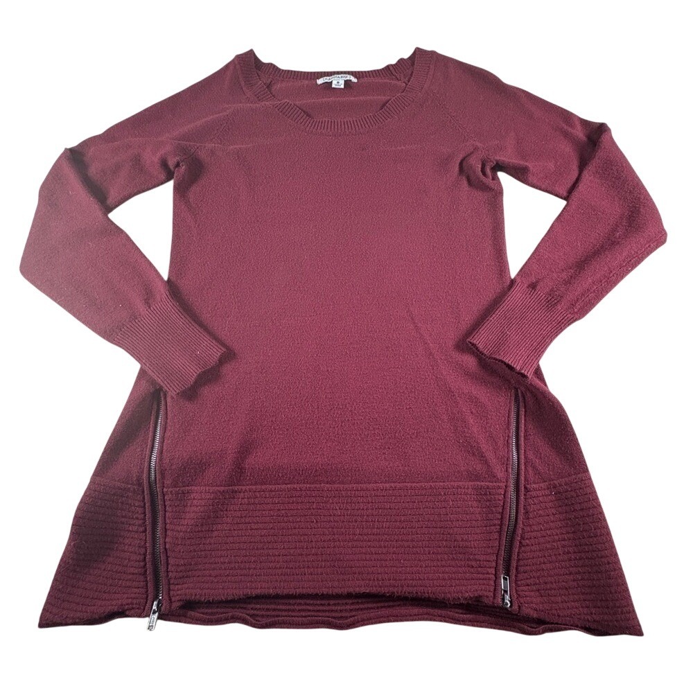 Kasota Rose Side Zip Sweater Women's Small‎ Crew Neck Burgundy Comfy